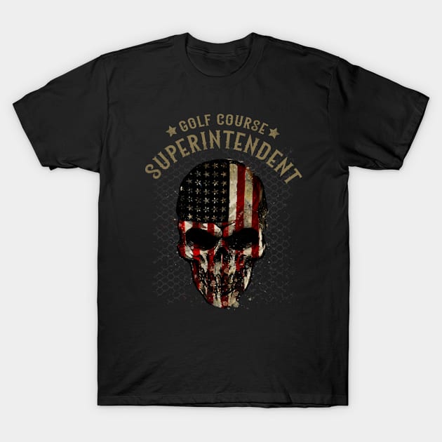 Golf Course Superintendent - Watercolor Skull in American Flag Design T-Shirt by best-vibes-only